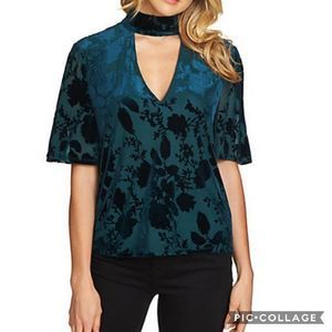 1. State Short Sleeve Choker Velvet Top, floral top